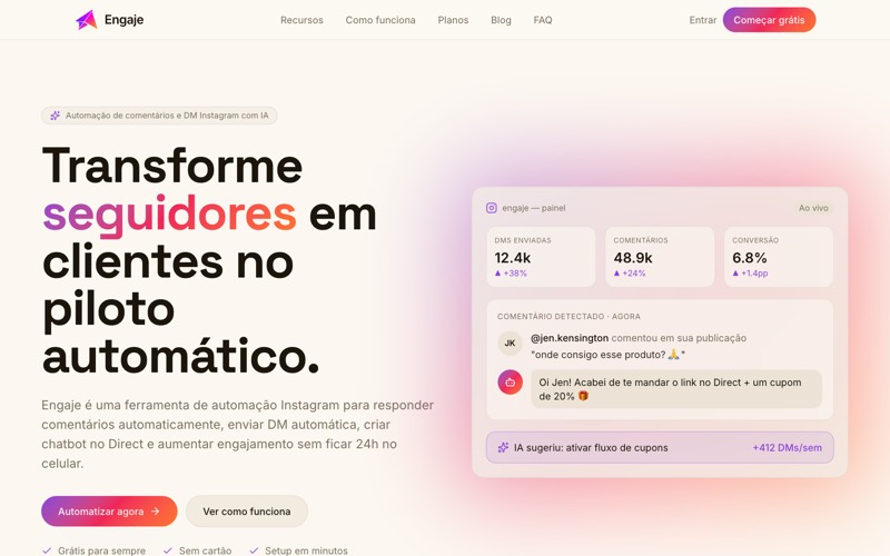 Página inicial do site Engaje