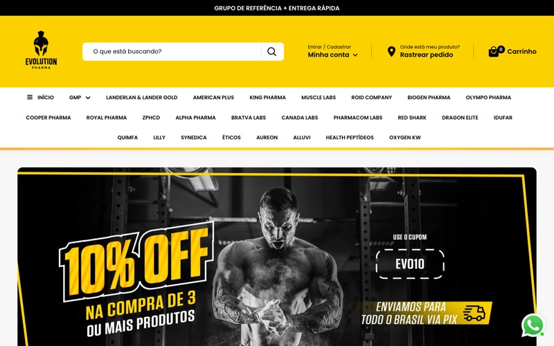 Página inicial do site Evolution Pharma