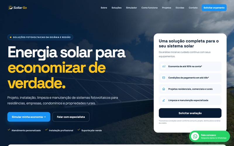 Página inicial do site Sollar Go