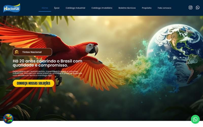 Página inicial do site Tintas Nacional