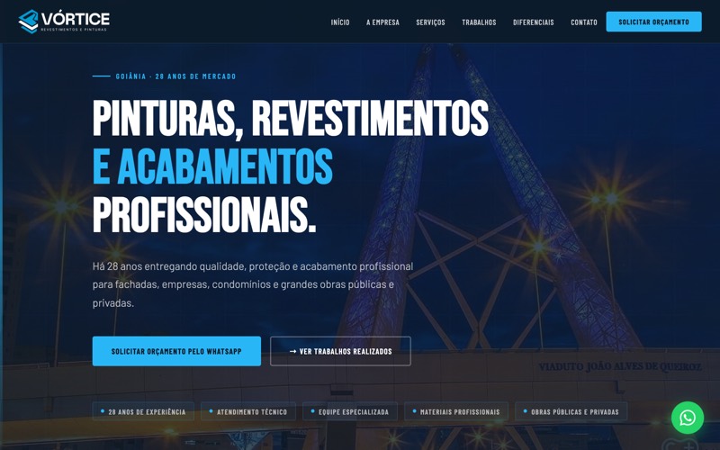 Página inicial do site Vórtice Revestimentos